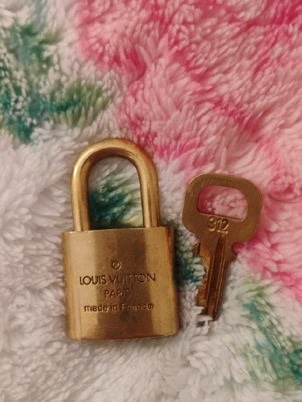 Louis Vuitton Gold Tone Padlock with Key - Branded LV Accent #312 - Picture 3 of 5